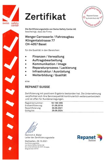 Swiss safety center Zertifikat - REPANET