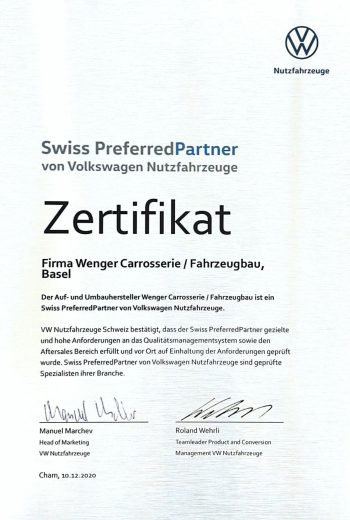 Zertifikat VW Nutzfahrzeug