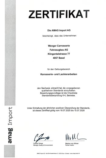Amag ZERTIFIKAT 0725 bis 0728